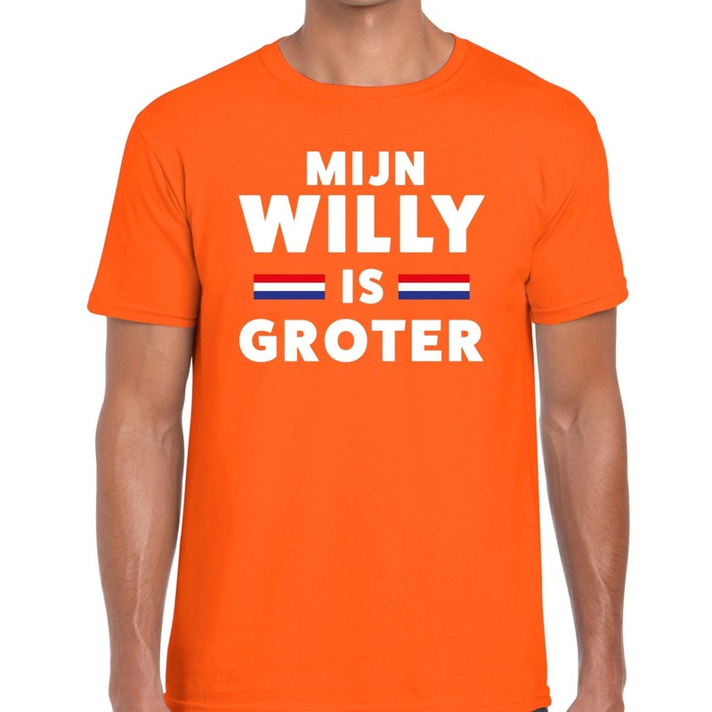 Mijn willy is groter t-shirt oranje heren Top Merken Winkel